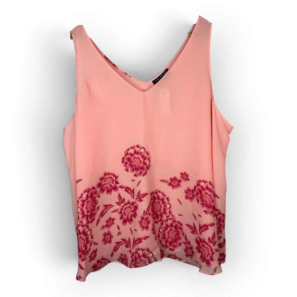 Lane Bryant NWT Womens 24 Pink Floral Border Print V Neck Sleeveless Tank Flowy